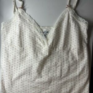 Brandy Melville White and Tan Lace Trim Tank Top